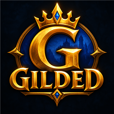 Guilded gold crown and blue crest